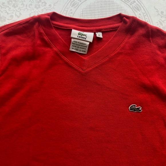 Lacoste Girls Size 38 (6) (XS-S) Red V-Neck T-Shirt Short Sleeves Logo Casual - Picture 13 of 15